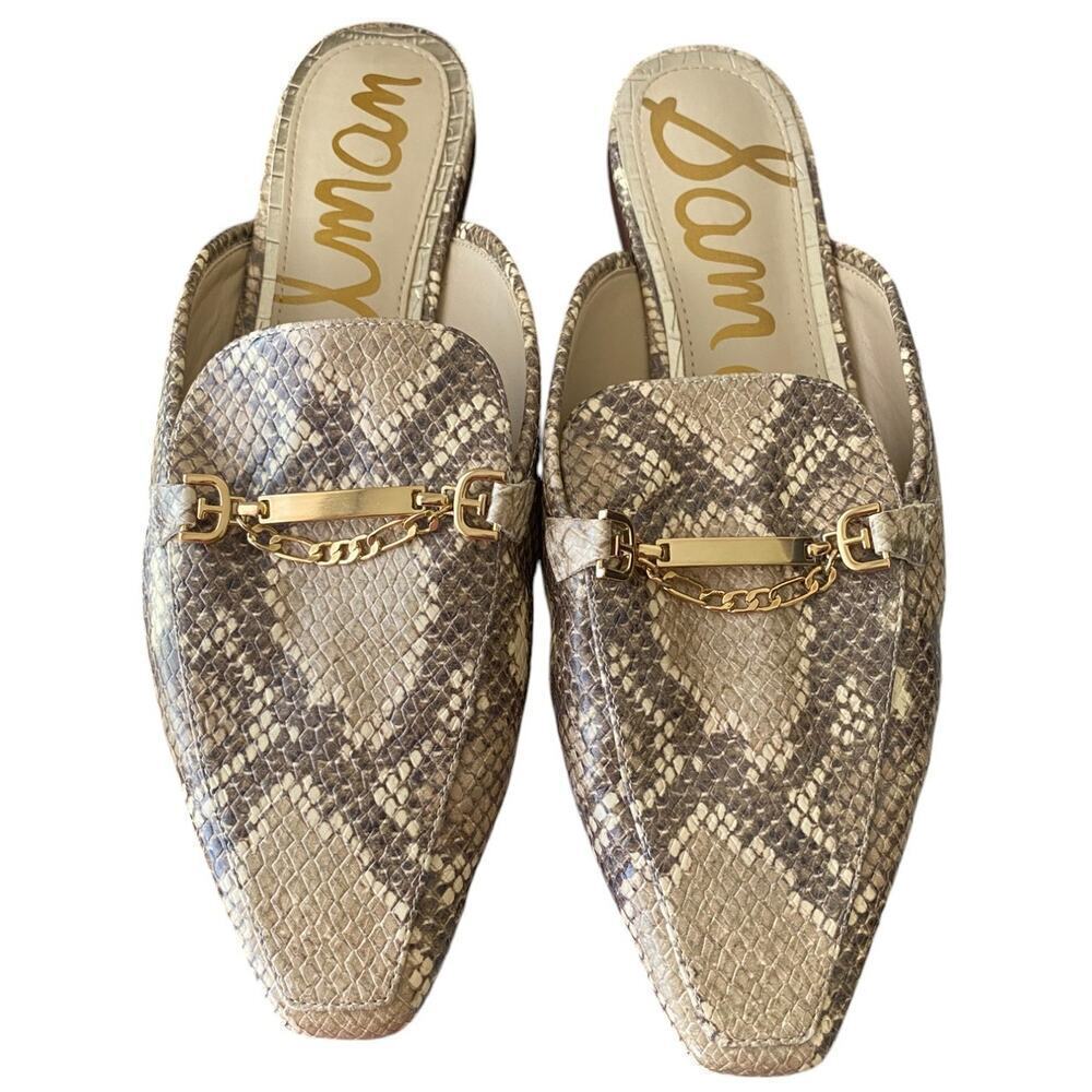Sam Edelman Snake Print Loafers with Gold Chain - Picture 2 of 7